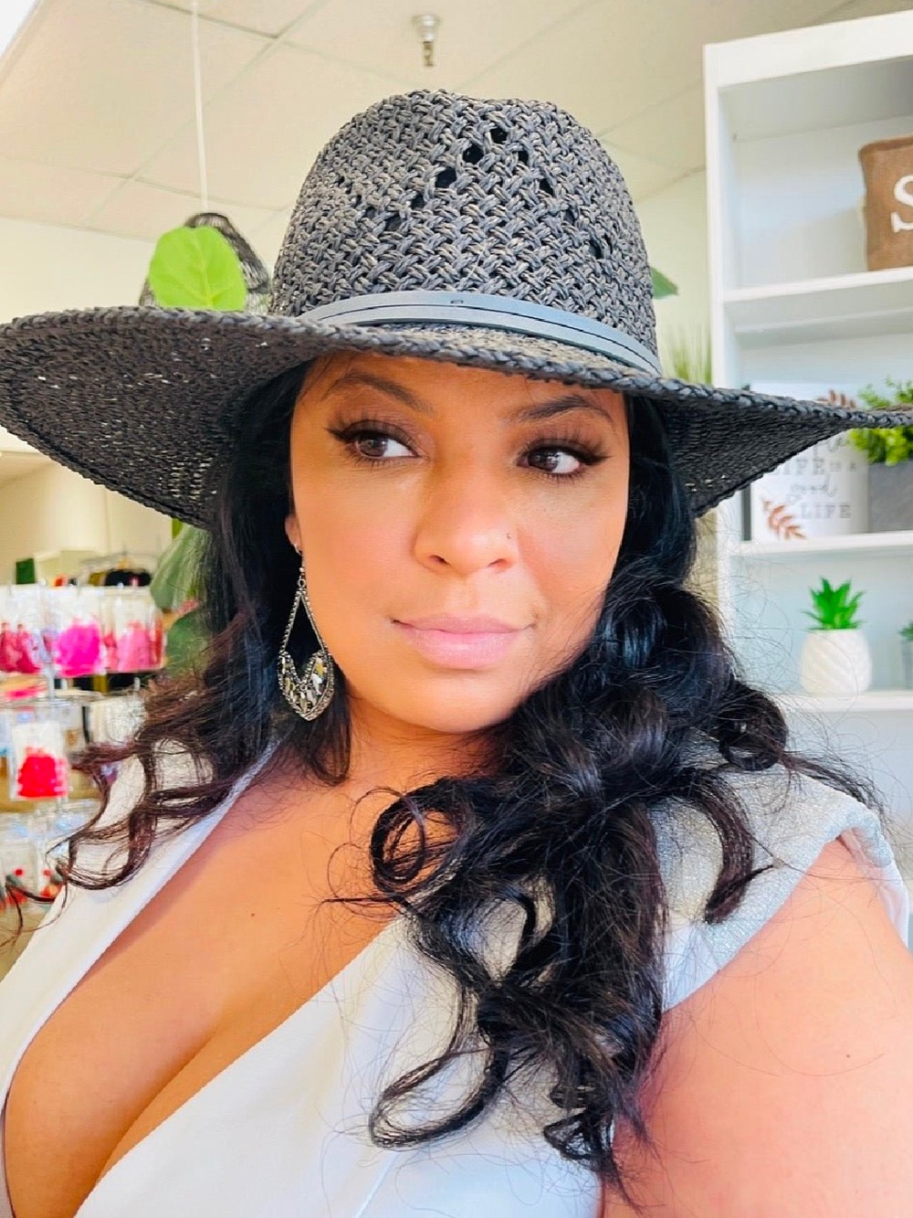 Wide Brim Crochet Sun Hat - Black